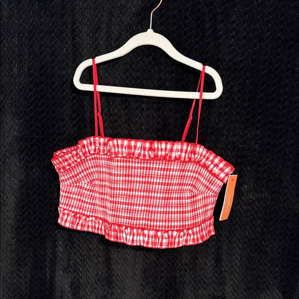 Colsie Red and White Checkered XL Crop Top